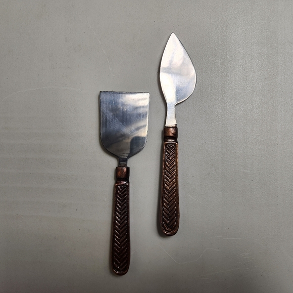 Stainless Steel/Copper Tone Brutalist Rustic Cheese Knives Charcuterie - Picture 2 of 8